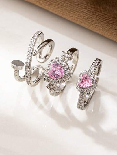 1 Pc Adjustable Size Nail & Heart Design Ring For Women, Luxurious Wedding Jewelry Gift For Her