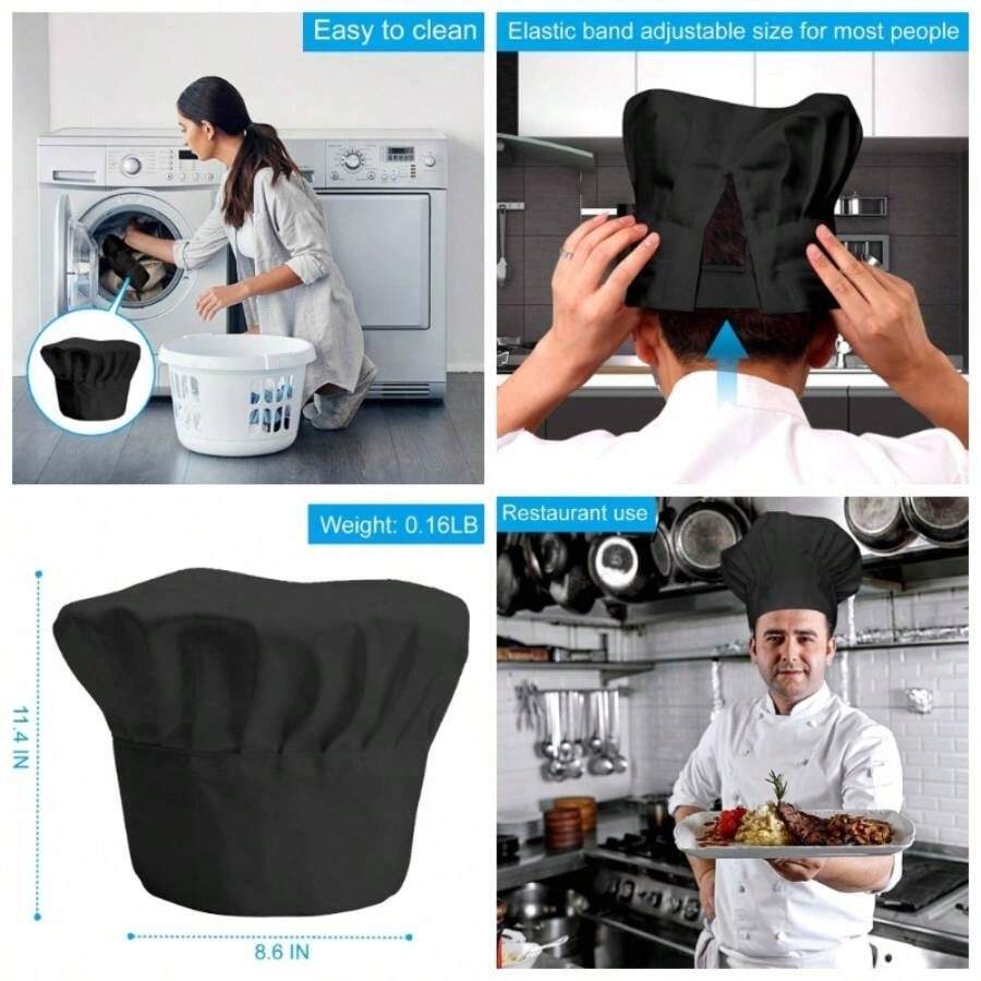Chef Hat, Adult Premium Adjustable Elastic Baker Kitchen Cooking Chef Capu2026 - 1 + 黑色 - 查看 1