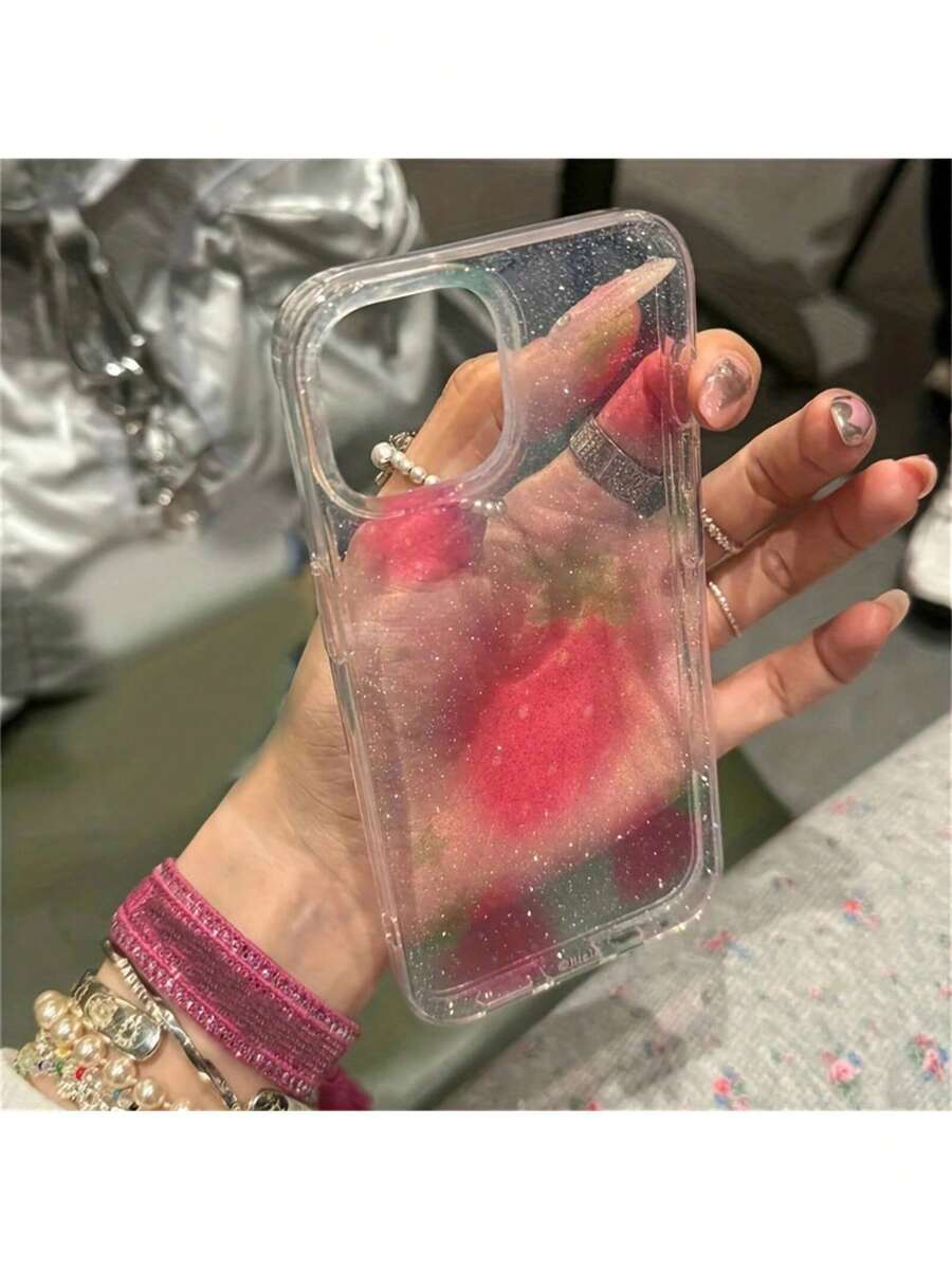 Transparent TPU Cases With Glitter And Strawberry Pattern - 彩色 - 查看 1