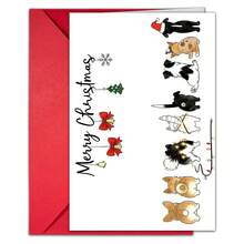 10 Christmas Greeting Cards With Envelopes, Cards With Fun Animals And Words, Handwritten Messages And Foldable Cards - Khaki - View 2