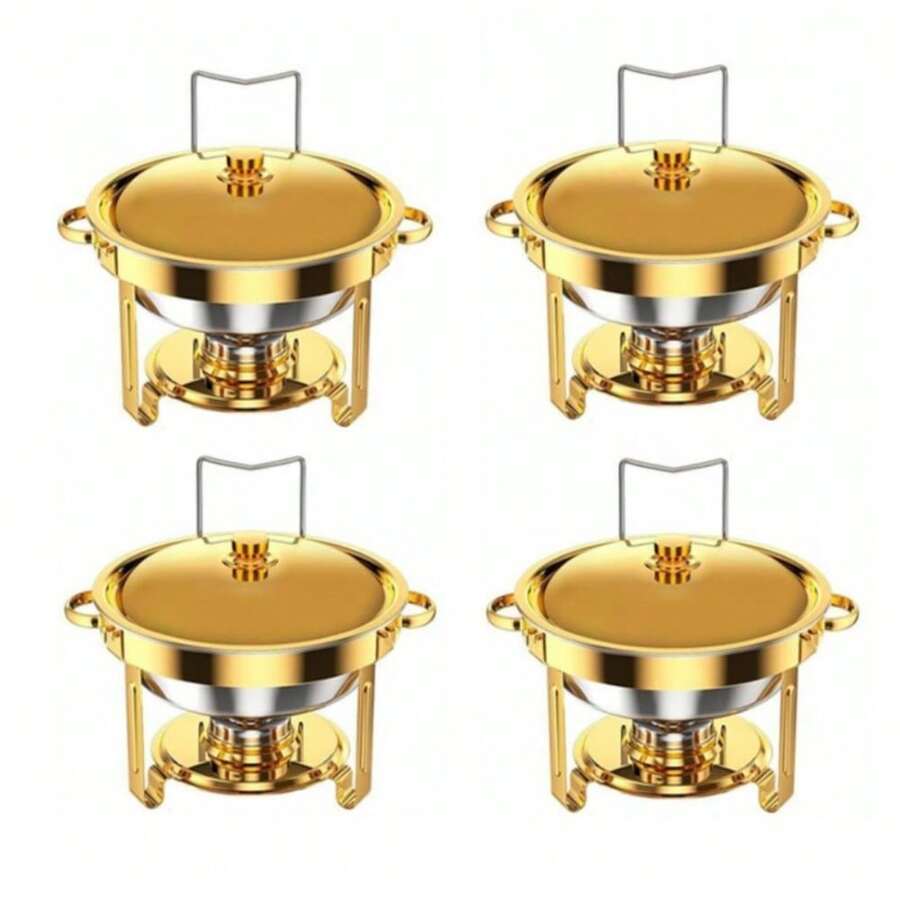 Golden Stainless Steel Buffet Warmer 1/2/4/6 Sizes With Lid Catering Container For Wedding Party New Year Cooking Only - Gold - View 1