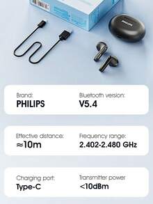 Philips New Bluetooth Earbuds, True Wireless, Semi-In-Ear, Sports Music Earphones, Super Long Battery Life, High-Quality Sound, Compatible With Smartphones, Computers, Tablets - Blue - View 8