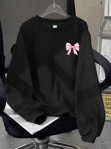 2pcs/Set Tween Girl Leopard&Bow Graphic Sweatshirt And Flares Pants Set,Comfortable & Fashionable Casual Wear Outfit,Back To School Outfits - Black - View 3