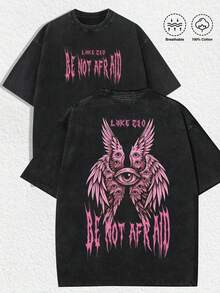 1 PCS "Retro Religious-Gothic 'BE NOT AFRAID' Pink Multi-Eye Winged Angel Illustration & Luke 2:10 Verse" Print Black T-Shirt, Vintage Distressed Aesthetics, Spring/Summer Men Women Clothes, Regular Fit T-Shirt, Christmas & Religious-Gothic Gatherings, Men's Women's Casual Everyday Top, They Are Excellent Gifts For Faith & Gothic Enthusiasts, 100% Cotton Tees Feature, A Youthful And Edgy Design, Graphic Tees Men, Graphic Tees Women, Urban Fashion, Street Style, Gothic Events, Daily Leisure (Unisex Retro Faith-Gothic Tee, Eye-Catching Pick For Christmas) - màu đen - Xem 1