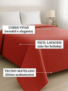 Colcha Cobre Leito Casal Padrão 01 Peça 170 Fios Avulso Matelado Luxo Slim Cores Lisas Clean - Vermelho - Visão 3