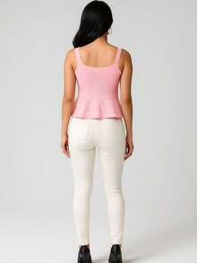 Blusa Babado Elegante Modal Premium Zero Transparência Decote Quadrado Regata Elegante Básica