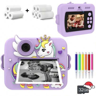 2025 New Kids Instant Print Camera, Digital Camera For Girls Boys Christmas Birthday Gifts With Rolls Refill Paper &Color Pen, Selfie Digital Camera With 1080P Videos,Instant Camera For Children, Toddler Portable Travel Camera Toy For 3-9 Year Old Boys Girls, Ideal Travel Photo Toy For Creativity And Fun(Two Options To Choose From:Single Machines Or 32GB Card Sets)-New Year, Halloween,Perfect Christmas & Birthday Gifts,
