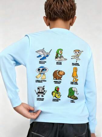 Tween Boy Italian Brainrot Graphic Long Sleeve T-Shirt, Autumn/Winter Top