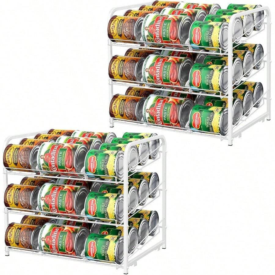 BTY Stackable Can Organizer For Pantry - 2 Pack 3 Tier Storage Rack Dispenser - Small Space Solution Holds 36 Cans For Kitchen Cabinet - White - White - View 1