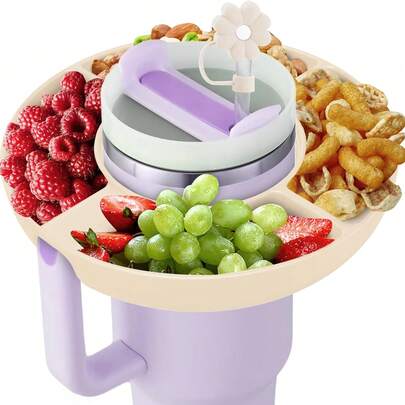 1pc Solid Color Silicone Snack Bowl, Suitable For 40oz Handled Cups, Reusable Snack Tray Ring, Cup Accessory