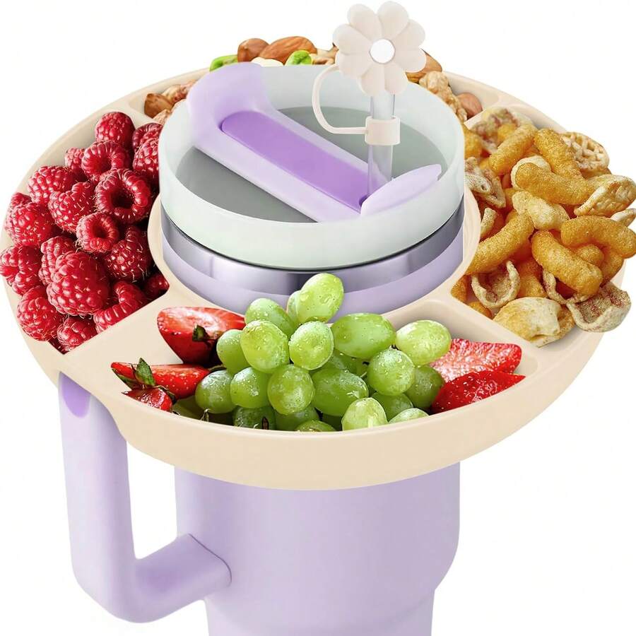 1pc Solid Color Silicone Snack Bowl, Suitable For 40oz Handled Cups, Reusable Snack Tray Ring, Cup Accessory, Picnic Equipment - Multicolor - View 1