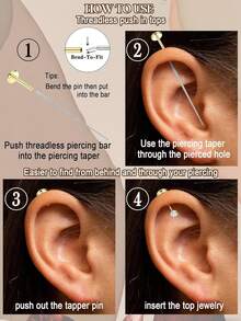 17Pcs 16G/18G/20G Threadless Flat Back Earrings 316L Surgical Steel Cartilage Earring Stacks Flatback Push In Nose Rings Studs Hypoallergenic Tragus Helix Conch Labret Medusa Piercing Jewelry - Style1-Gold - 查看 7
