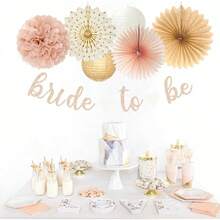 Champagne - Gold Beige Fall Boho Bachelorette Party - Decorations - 21pcs Women Bridal Shower Garland, Bride To Be Paper Streamers Lanterns, Flower Tissue Pom Poms Fan Favors Wedding Decor - 香檳金米色 - 查看 7