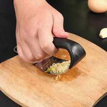 Stainless Steel Garlic Press Ideal For Making Garlic Paste, Handy One-Button Press With Multiple Protections - Black Color - View 3