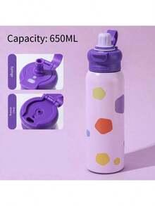 316不锈钢耐用650毫升双吸嘴保温真空水杯大容量保温水瓶运动办公 - 彩色 - 查看 12