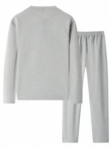 男士纯色华夫格休闲套装，长袖圆领卫衣搭配抽绳纯色长裤，独特舒适的休闲装扮，适合男士日常休闲穿着及度假，春秋季皆宜。