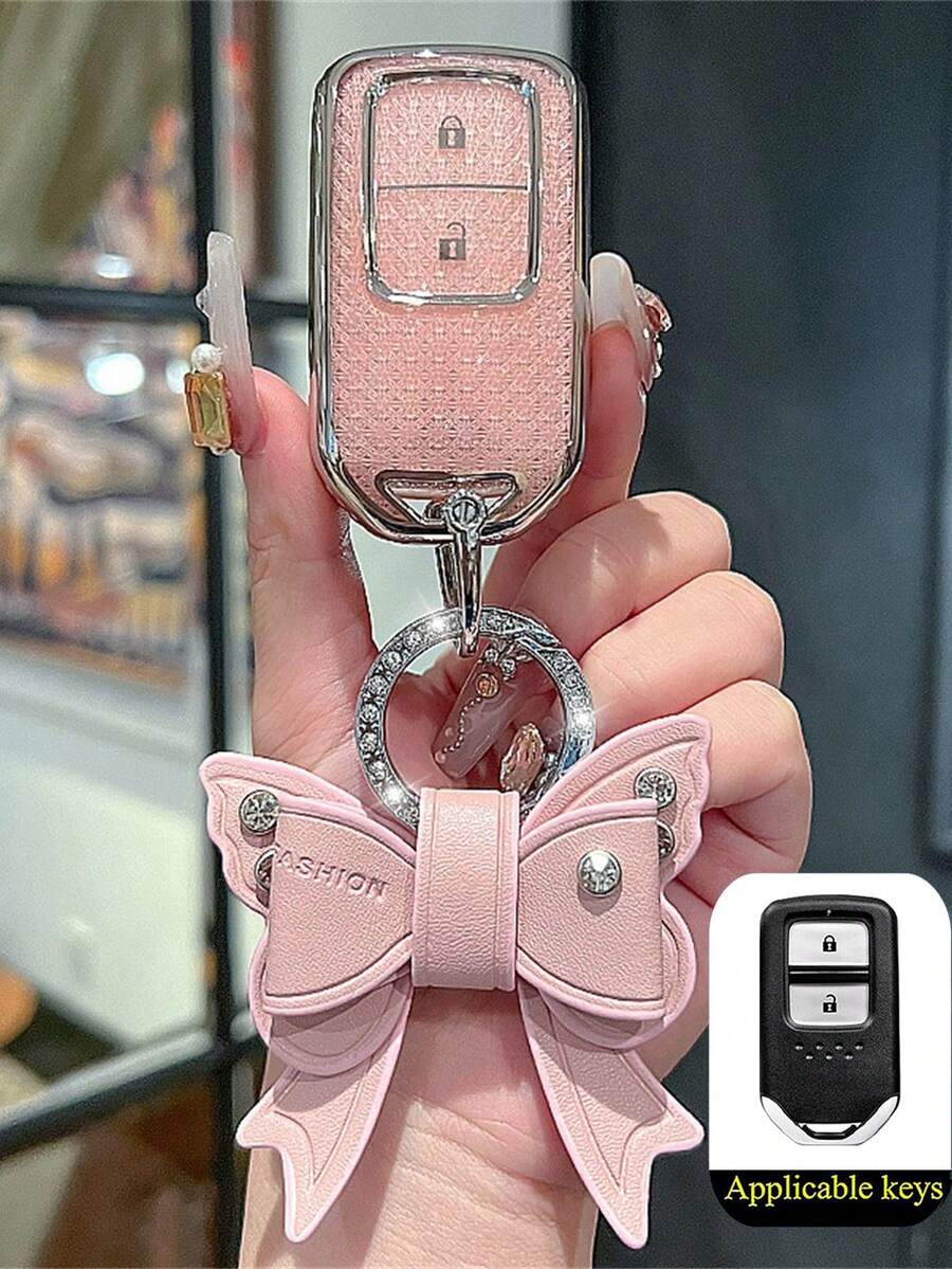 1 件装时尚 TPU 汽车钥匙保护套，适用于 CRV、Civic、FIT 等车型，可选 2/3/4 键钥匙保护套 - 單殼+蝴蝶結扣 - 查看 1