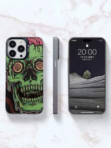 1pc Halloween Style, Green Zombie Skull Pattern , TPU+PET+PC Phone Case , Color-Contrast Camera Frame, Scratch-Resistant Shockproof Cover, Stylish Comfortable Grip, Holiday Gift For Girlfriend Or Self-Use, Compatible With IPhone 17/16/15/14/13/12/11/XR/XSMAX/XS/X Series - 黑色 - 查看 6