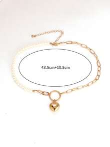 قلادة سلسلة قلادة قلب/وسام لؤلؤي، تصميم فريد أنيق مع تفاصيل لامعة، مثالية للمناسبات الرسمية أو غير الرسمية، مجوهرات رسمية | مجوهرات أنيقة | تفاصيل لامعة