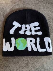 1pc These Men's Knit Beanies With "THE WORLD" Lettering And Earth Graphic Come In Multiple Colors, Offering A Stylish And Warm Design, Making Them Ideal Fashion-Forward Winter Headwear - Multicolor - View 12