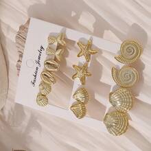1 Set Fashion Starfish, Shell, Fish Tail Shaped Marine Life Pattern Earrings Set, Suitable For Women's Daily Wear, Party, Gift For Friends, Holidays, Birthdays