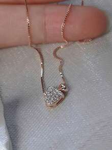 1PC Simple Sweet Niche Inlaid Zirconia Double Love Pendant Necklace For Women's Exquisite Jewelry Party Mother's Day Gift - 吊墜項鍊 - 查看 8