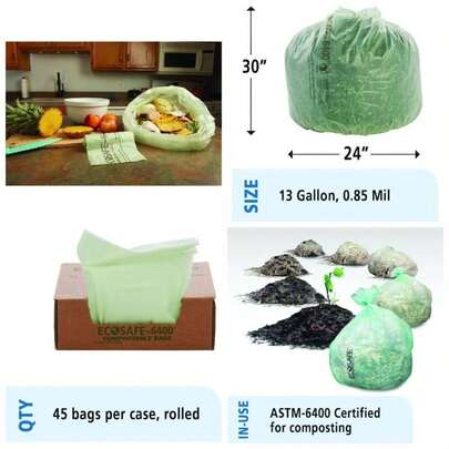 by Envision E2430E85 EcoSafe - 6400 Bolsas compostables, Verde, 13 Gallon 24 inchx 30 inch