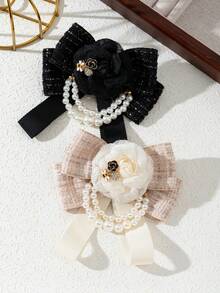 1pc Elegant Floral Bow Design Handmade Faux Pearl Brooch Pin, Luxury Jewelry Accessory For Women, Suitable For Daily Wear, Gift For Occasions