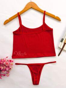 Lingerie Set: Thong Without Padding, Ribbed Suede Fabric, Comfortable, Butt-Lifting, Women's Fashion - 紅色 - 查看 2