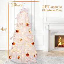4FT Pre Decorated White Pop Up Christmas Tree, Prelit Collapsible Christmas Tree With 80 Warm White Lights, Foldable Artificial Trees, 1 Minute Easy Xmas Tree - 4英尺 - 查看 7