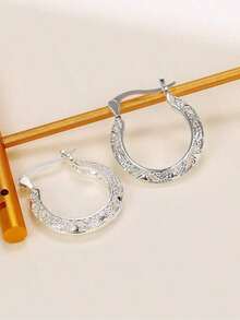 Textured Hoop Earrings - Bạc - Xem 3