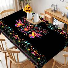 1pc Mexican Folkloric Hummingbird & Floral Tablecloth, Exotic Art Style Dining Table Decor Cloth, Rectangular Polyester Tablecloth, Easy To Clean, Ideal For Family Gatherings, Suitable For Daily Dining Room, Living Room, Home Party, Indoor/Outdoor Use - Multicolor - View 2