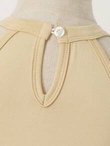 Vestido elegante de unicolor con lentejuelas y malla para niñas, primavera/verano - Champán - Ver 6