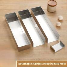 优质铝制提拉米苏和芝士蛋糕烤盘 - 矩形，配有可拆卸隔板，底座稳定，适合制作完美的慕斯蛋糕 - 耐用的厨房必备品，手工制作，可拆卸扣环，可拆卸挡板 - 銀色 - 查看 4