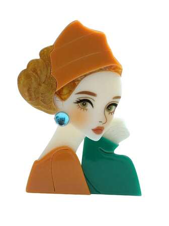 1件套女士卡通毛衣和头巾，配精美亚克力胸针，时尚外套/包包配饰，适合秋冬季节