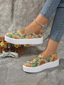 2024新款女士休闲圆头平底一脚蹬乐福鞋，软底厚底，时尚平底鞋 - 薑色 - 查看 4