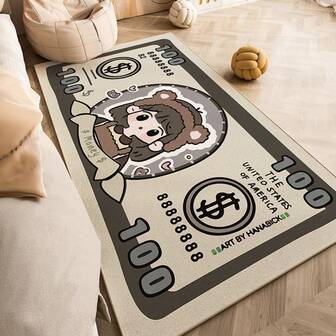 1 Pieza de Alfombra de Área con Patrón de Billete de $100 de Terciopelo de Cristal, es Antideslizante y Lavable, con una Textura de Pelo Corto. Adecuada para la Sala de Estar, Dormitorio y talla grande Espacios, Puede Usarse como una Alfombra de Área Decorativa Versátil para el Hogar.
