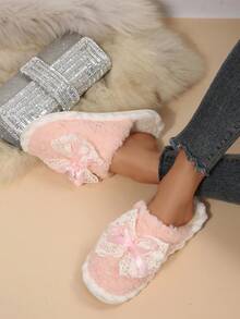 Pantuflas suaves con bordado de dibujos animados lindos para mujer, cómodas para el dormitorio, para todo el año - Rosa - Ver 4