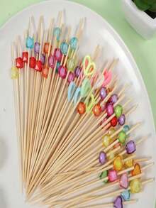 100pcs Disposable Artistic Bamboo Skewers, Cute Heart Cake Picks, Bamboo Fruit Picks, Bamboo Toothpicks