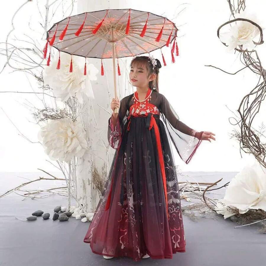 Summer Tang Girls Dresses Cosplay Perform Baby Hanfu Vestidos Party Long Chinese Dress Girl Costume Kids Clothes Children Outfit - 2-鳳凰 - 查看 1