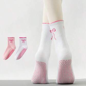 1 Pair Professional Non-Slip Yoga Socks With Cute Butterfly Pattern, Comfortable Mid-Calf Socks Suitable For Outdoor Leisure, Running, Pilates, Dance, Indoor Sports And Fitness, All Seasons