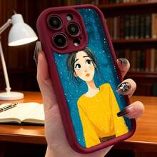 Cubierta de teléfono con diseño de chica en suéter amarillo sobre fondo estrellado para uso diario en interiores y lectura Aplicable a teléfonos Apple y Galaxy. - Negro - Ver 6