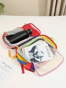 1PC Women's Contrast Color Design Backpack, Thick Texture With High-End Look, Extra Large Capacity With Multiple Storage Compartments For Organization, Perfect For Commuting, Business Trips And Travel - Multicolor - View 3