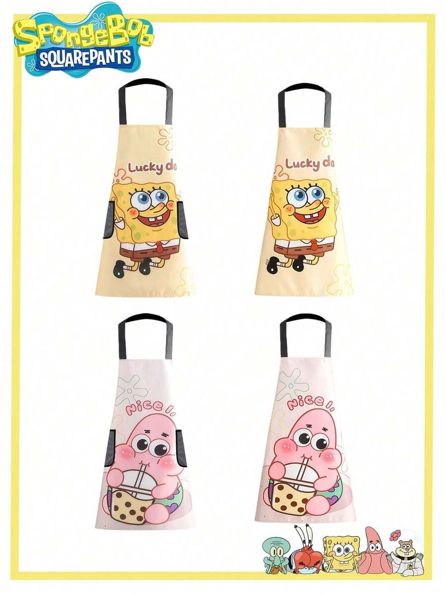 1/2/3pcs SpongeBob Apron, Suitable For High School Girls, Enhancing Overall Image, New Apron Workwear, Cute Cartoon Party Apron, Best Holiday Party Decoration, Perfect Party Decor Gift For Friends, Home Decor, Room Decor, New Year Gift, Ramadan Gift, Valentine's Day Gift - Multicolor - View 1