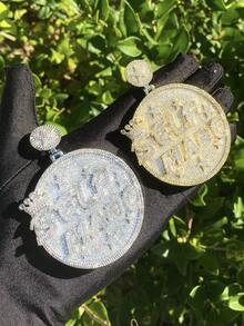 DUBSS 1 件装镶钻自制圆盘项链吊坠，男士 5A 级立方氧化锆镀金嘻哈饰品 - 字母 - 查看 2