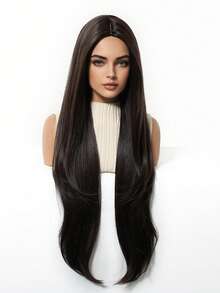 32 Inch Extra Long Wavy Wig, Black Color Synthetic Wig For Women, Suitable For Daily Wear And Parties, Heat Resistant Long Curly Wig, Cosplay Wig - 黑色 - 查看 5