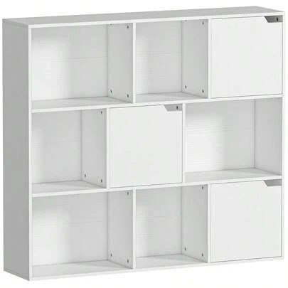 Estante HOMCOM, 9 compartimentos em forma de cubo, 3 portas, 6 prateleiras abertas, para sala de estar ou quarto, aglomerado, branca