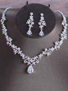 1 套不锈钢优雅奢华时尚波浪流项链 3 件套首饰套装，适合正式礼服、日常穿着和节日礼物