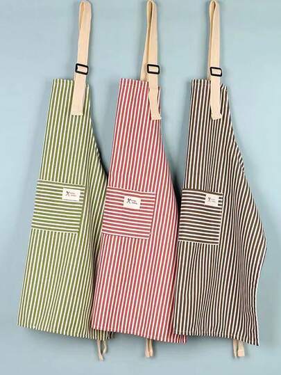 1pc/3pcs Striped Apron With Pockets, Multi-Functional Striped Apron, Hairdressing Apron, Cooking Apron, Fashionable & Breathable Home/Restaurant/Kitchen/Bakery Apron