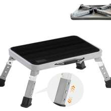 Taburete plegable, taburete ajustable con plataforma antideslizante, escalera con patas de goma gruesas para adultos o niños en la cocina, el dormitorio, la oficina, la autocaravana, con una capacidad de 150 kg. - Negro - Ver 1